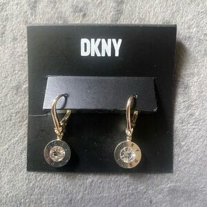 BNWT DKNY Silver Crystal Logo Drop Earrings